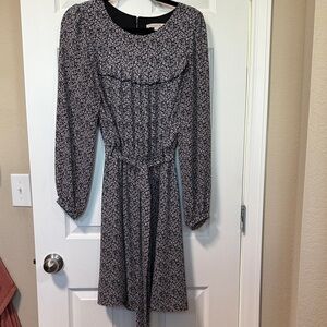 LOFT Black and White Patterned Long Sleeve Dress